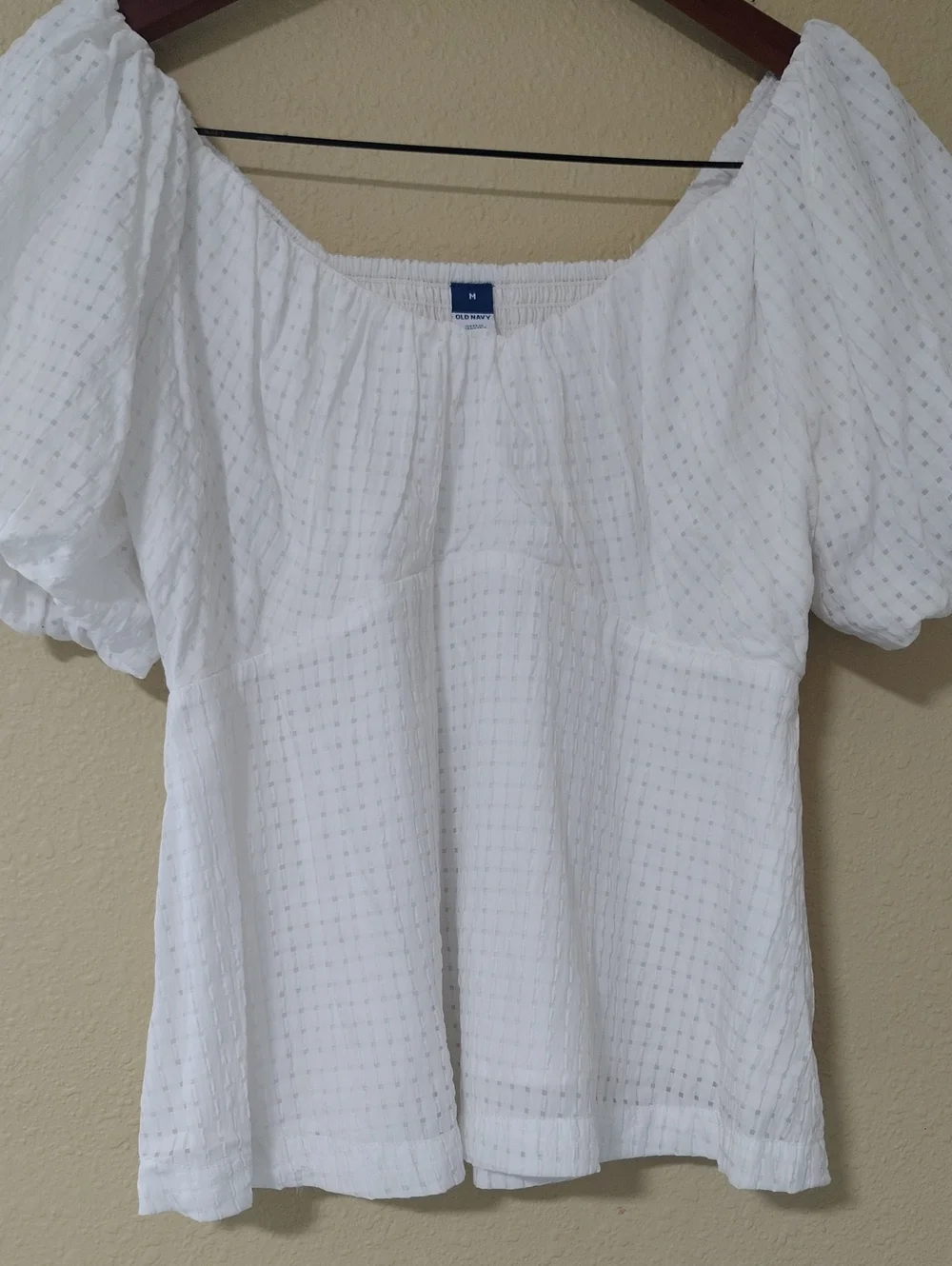 Old Navy Trapeze Puff Sleeves Babydoll V Neck Top Size M Calla Lilly Beachy Boho